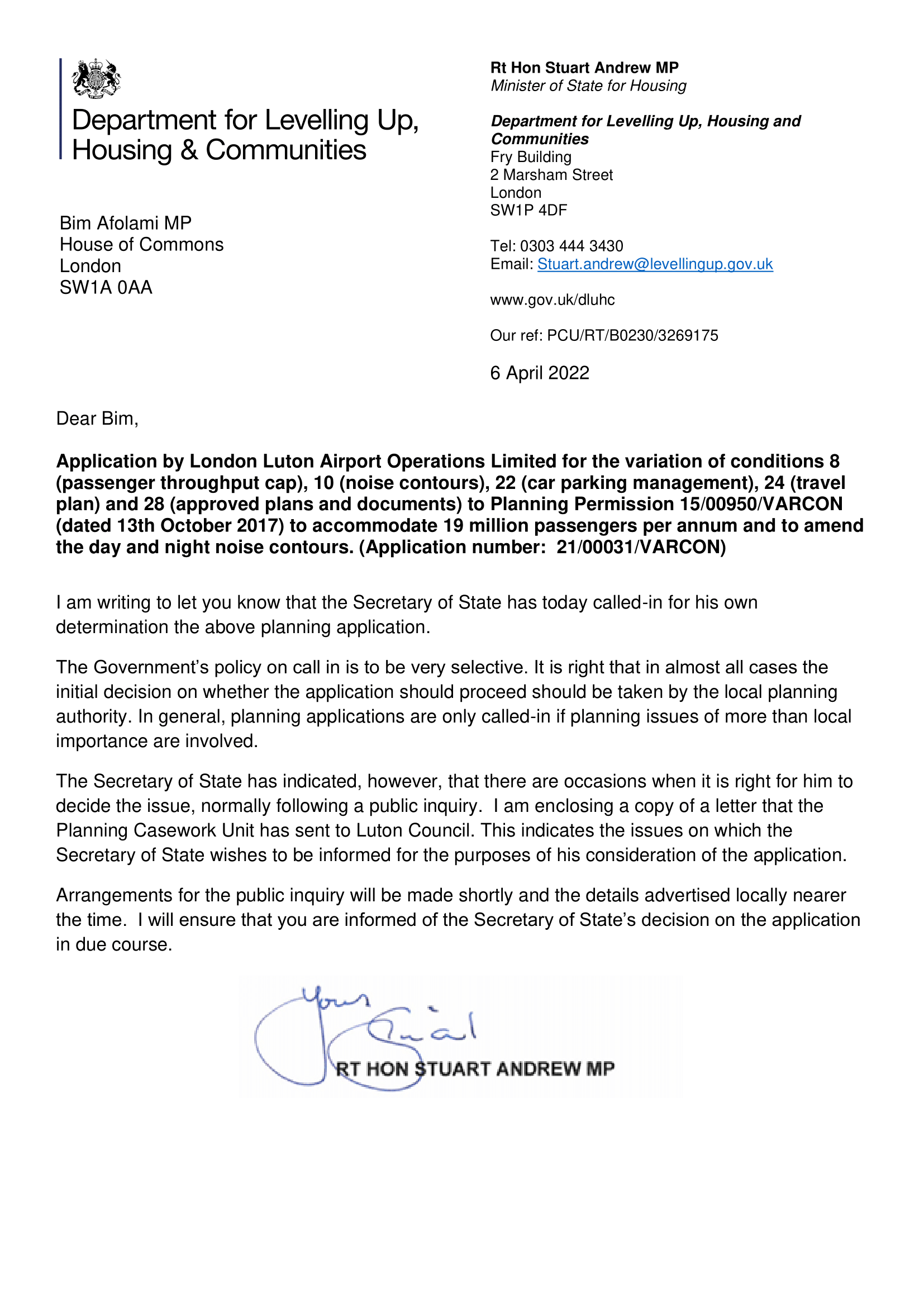 Letter from the Secretary of State