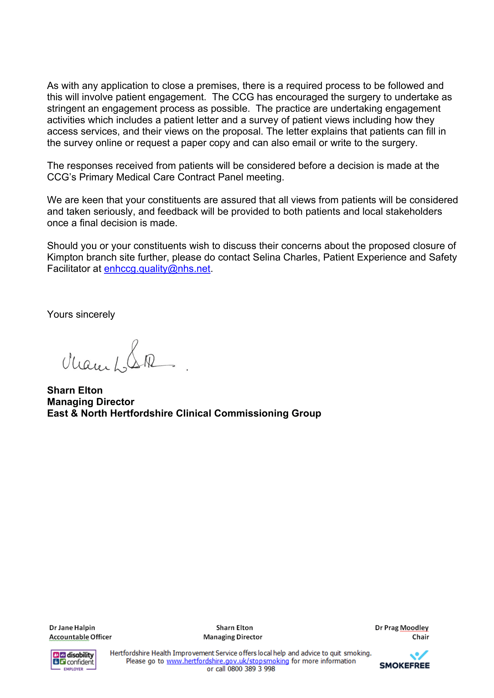 Letter from the surgery