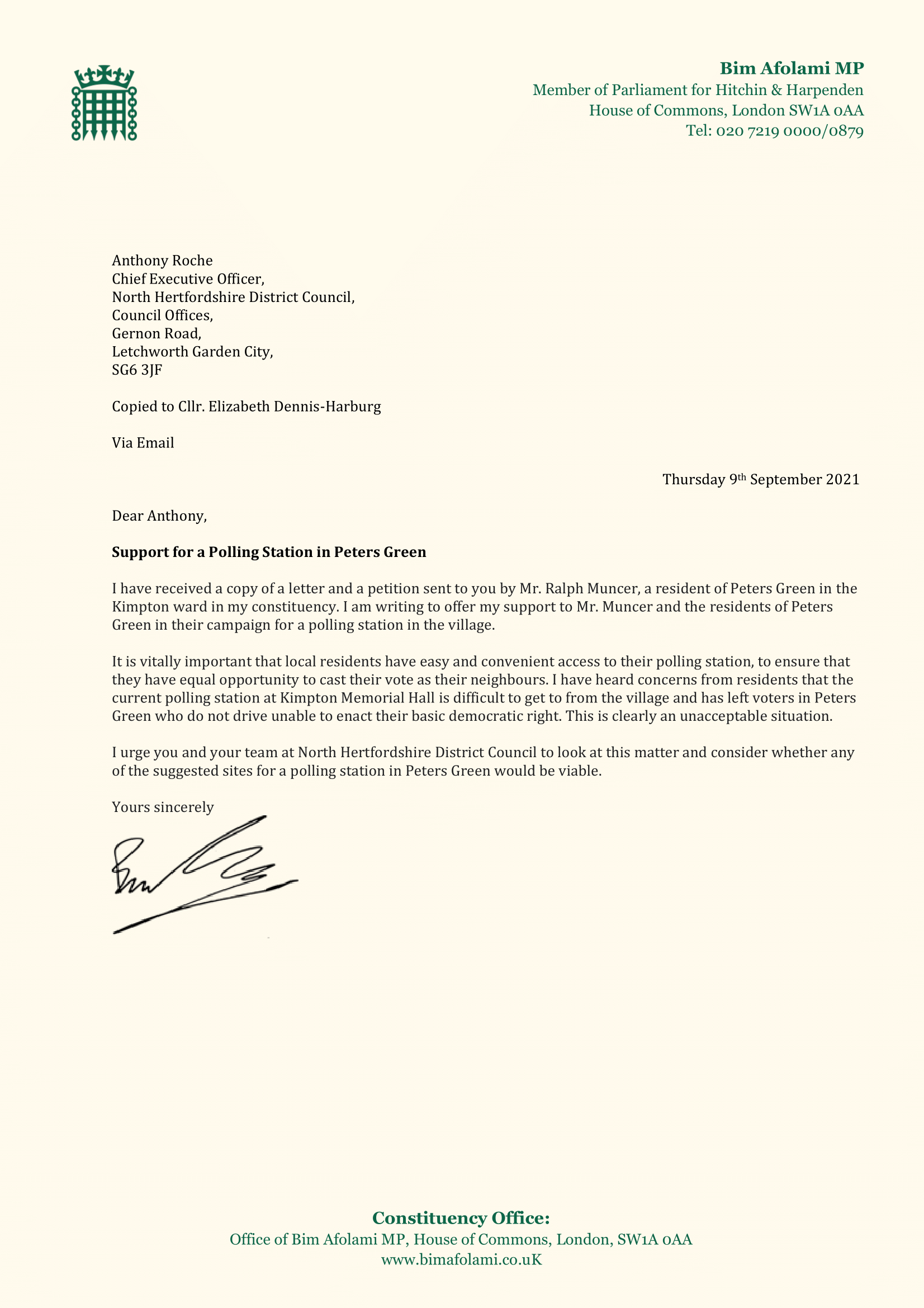 Letter to NHDC